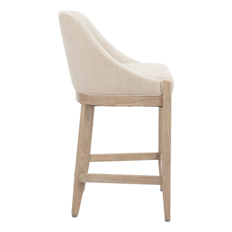 27" Beige and Natural Fabric and Solid Wood Counter Height Bar Chair Homeroots Living Room