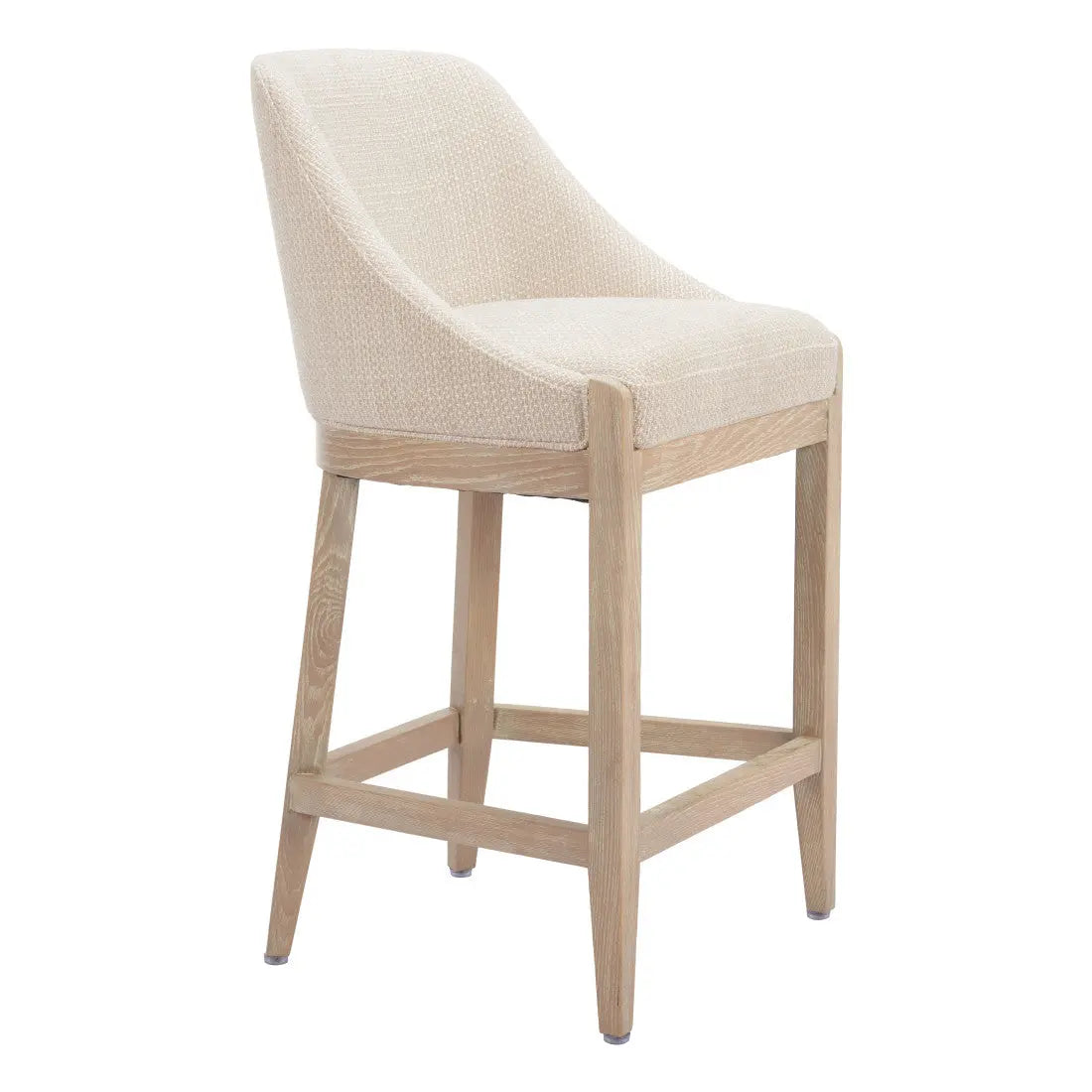 27" Beige and Natural Fabric and Solid Wood Counter Height Bar Chair Homeroots Living Room