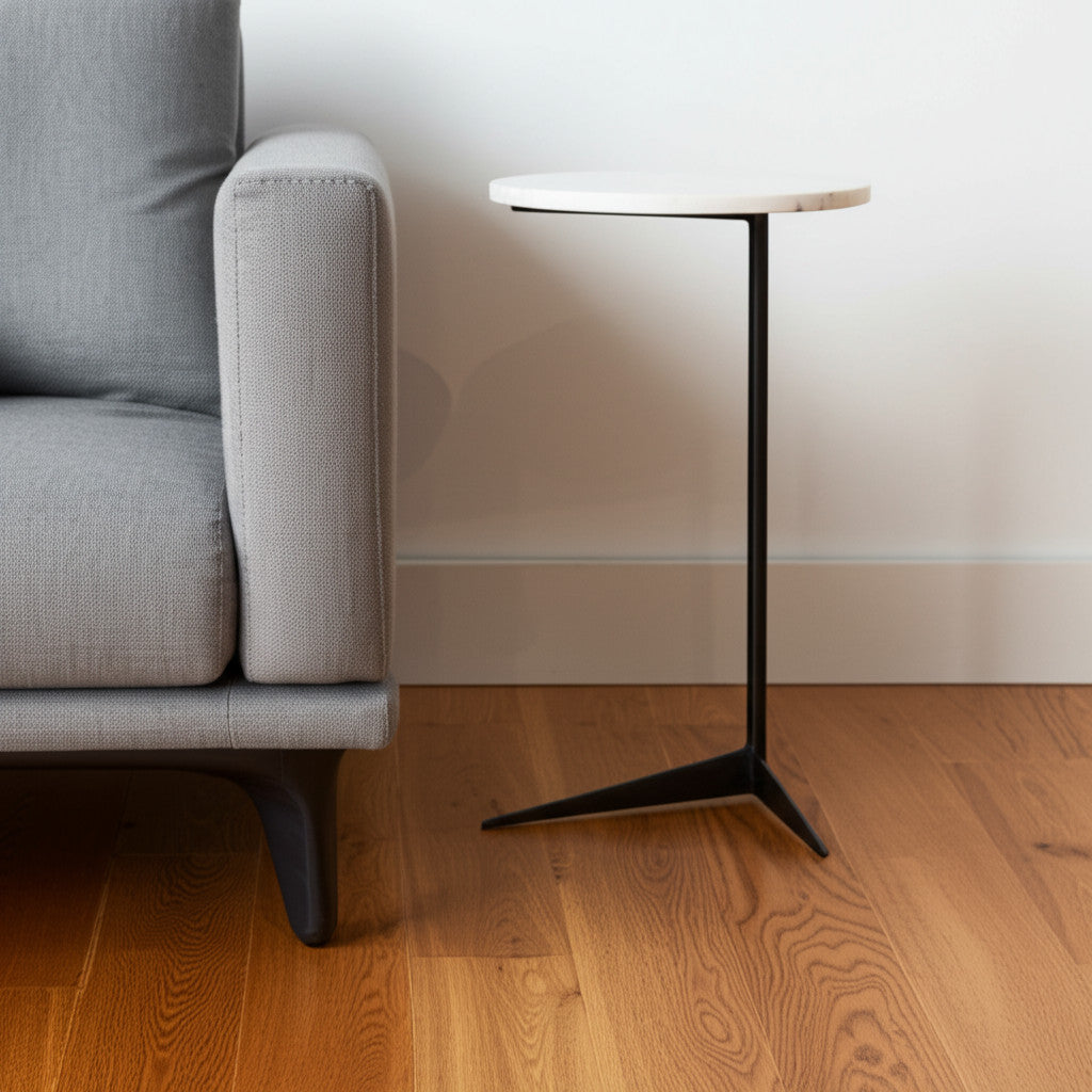 27" Black And White Marble Round End Table - GreatEagleInc
