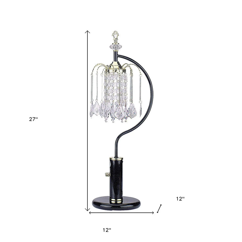 27" Black and Gold Metal Faux Crystal Chandelier Table Lamp Homeroots Lighting