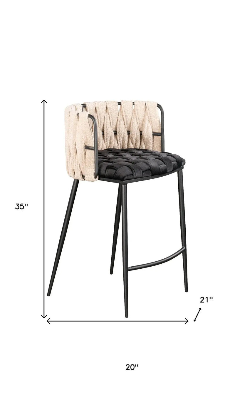 27" Black and White Velvet Boucle and Metal Low Back Counter Height Bar Chair Homeroots Living Room