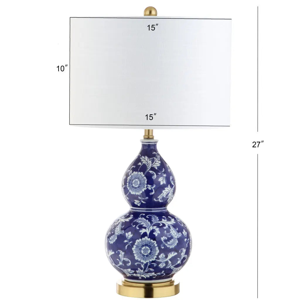 27" Blue Gold And White Novelty Table Lamp With Drum Shade Homeroots Lighting