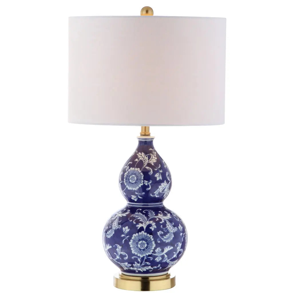 27" Blue Gold And White Novelty Table Lamp With Drum Shade Homeroots Lighting