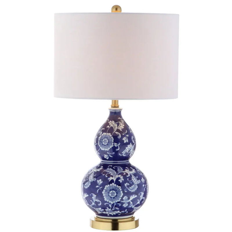 27" Blue Gold And White Novelty Table Lamp With Drum Shade Homeroots Lighting