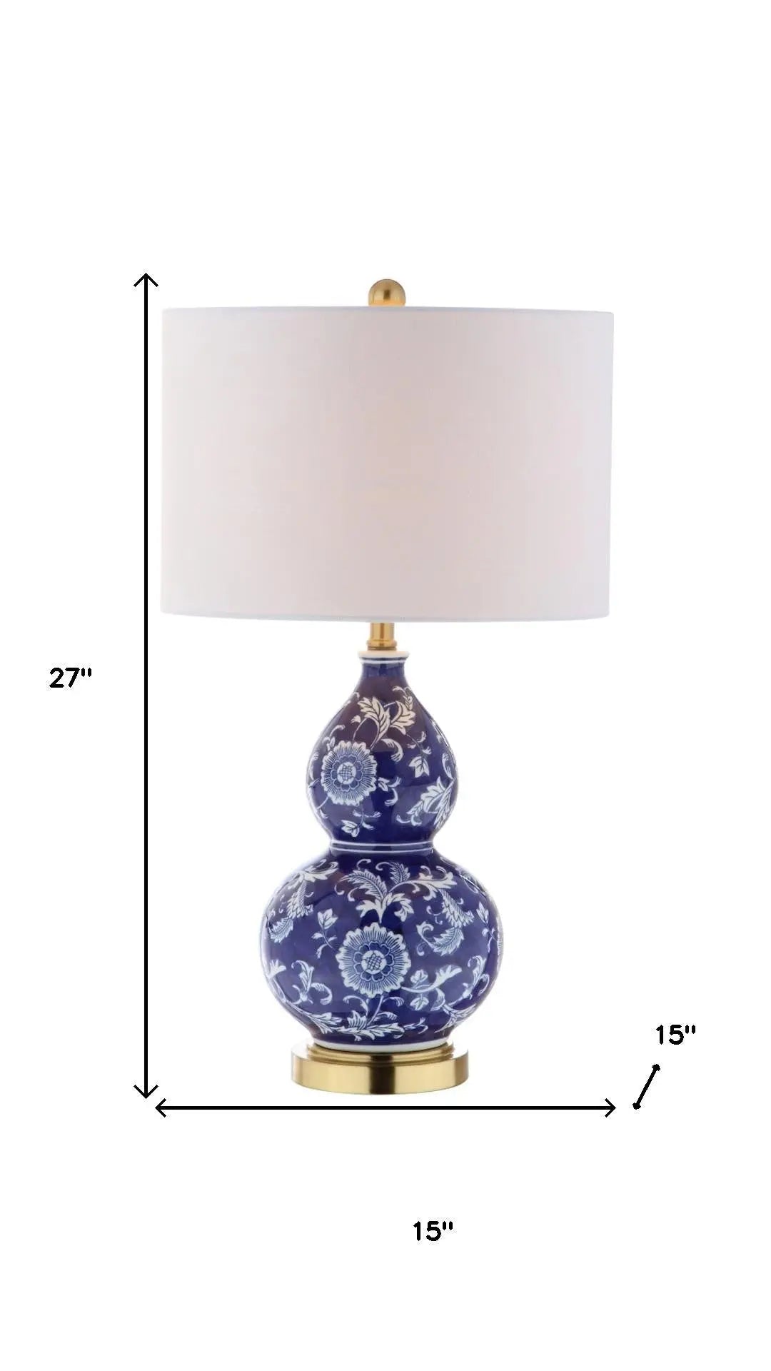 27" Blue Gold And White Novelty Table Lamp With Drum Shade Homeroots Lighting