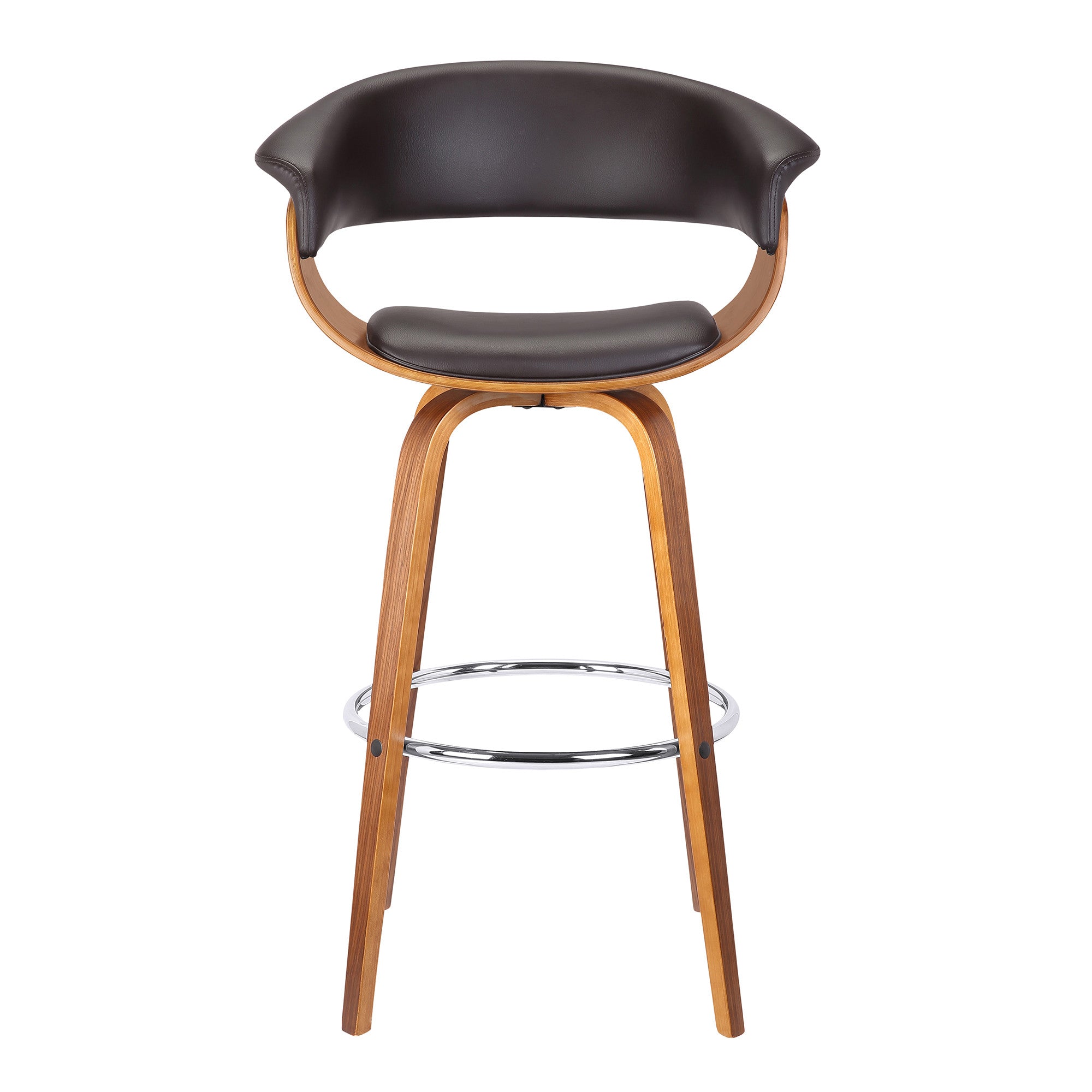 27" Brown Faux Leather And Iron Swivel Low Back Counter Height Bar Chair - GreatEagleInc