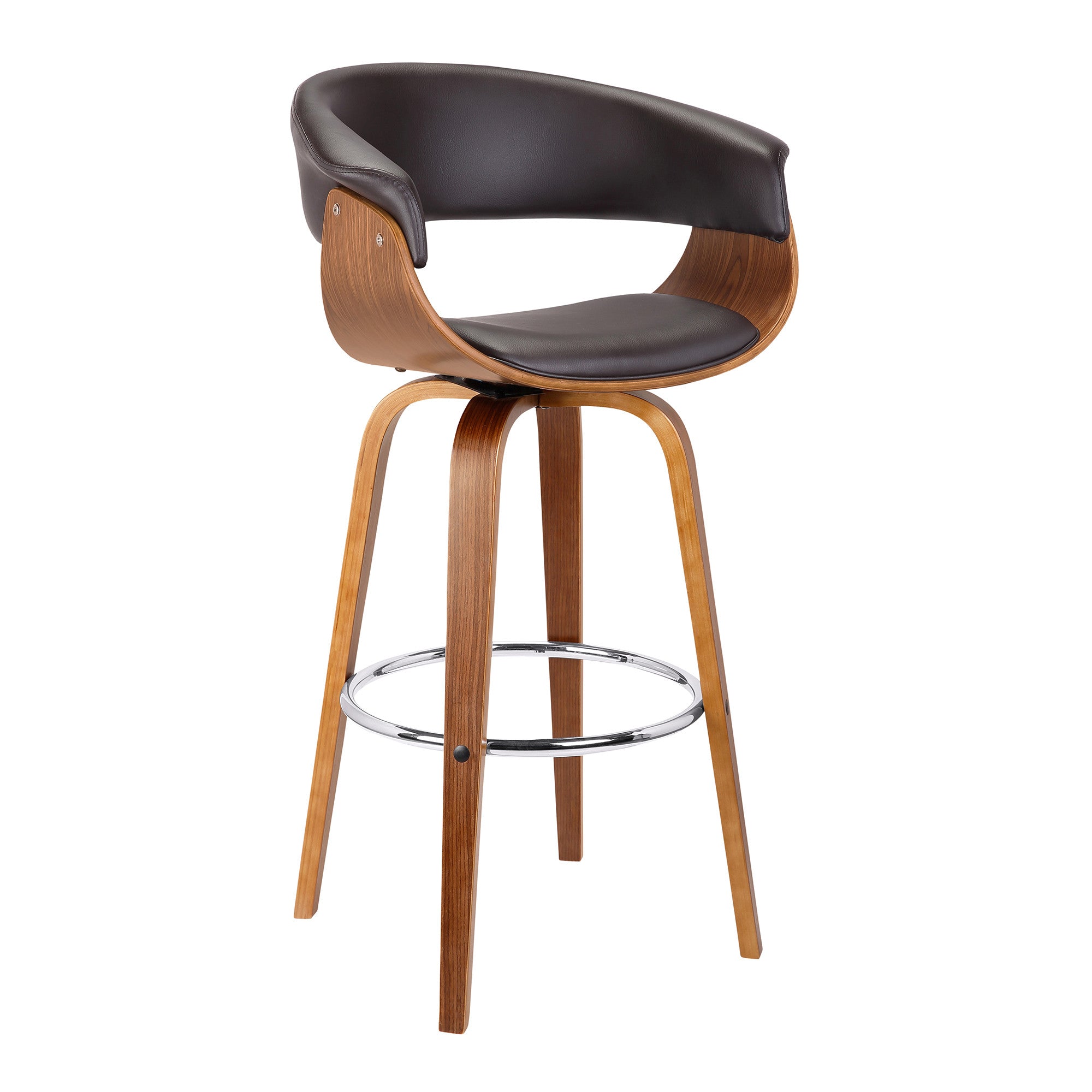 27" Brown Faux Leather And Iron Swivel Low Back Counter Height Bar Chair - GreatEagleInc