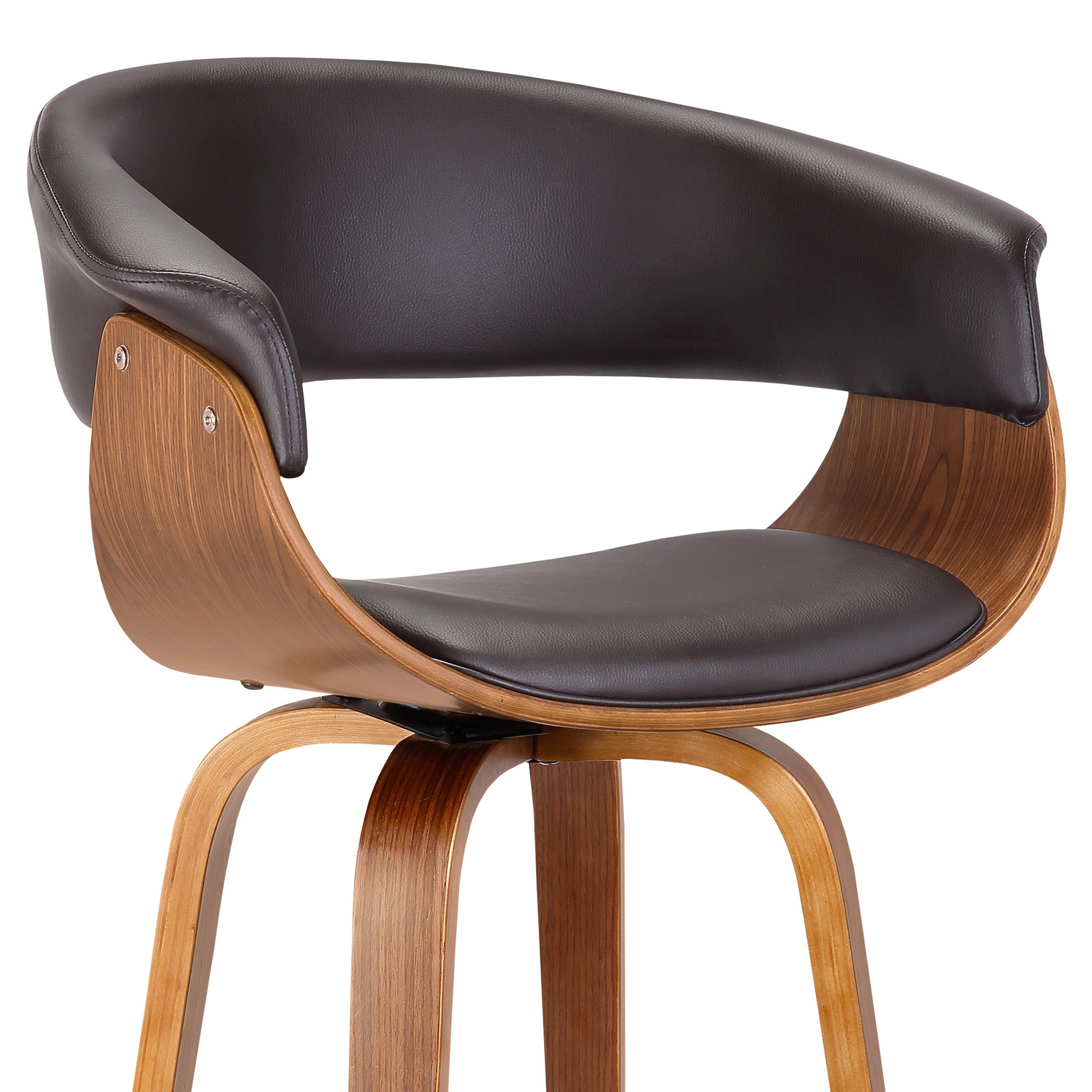27" Brown Faux Leather And Iron Swivel Low Back Counter Height Bar Chair - GreatEagleInc
