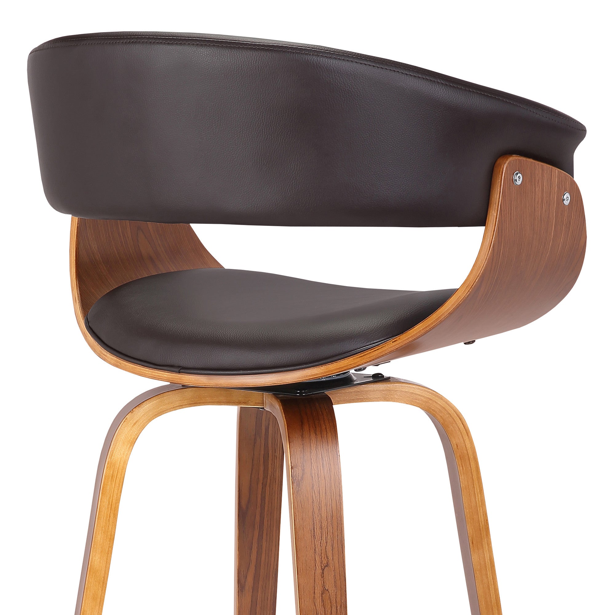 27" Brown Faux Leather And Iron Swivel Low Back Counter Height Bar Chair - GreatEagleInc