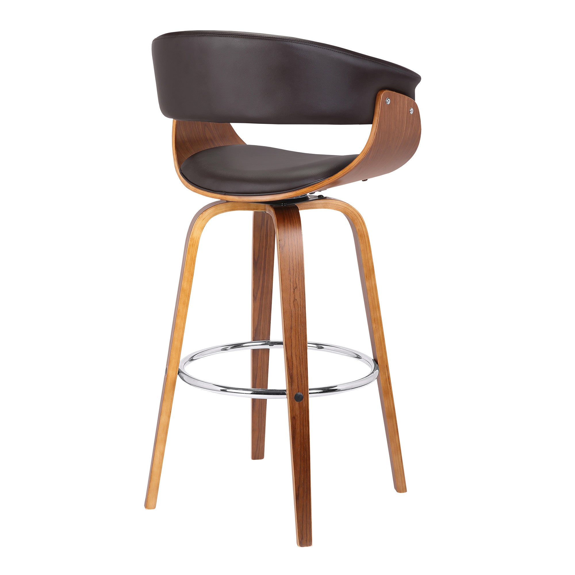 27" Brown Faux Leather And Iron Swivel Low Back Counter Height Bar Chair - GreatEagleInc