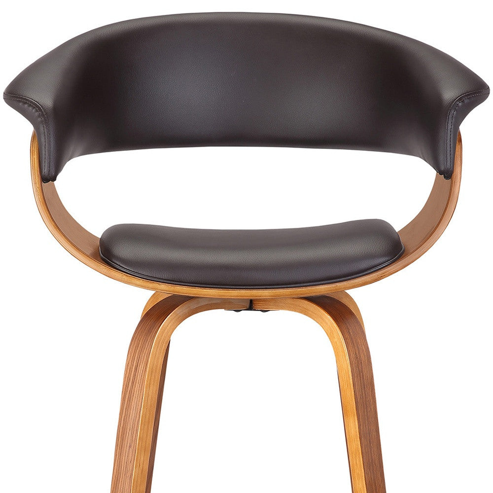 27" Brown Faux Leather And Iron Swivel Low Back Counter Height Bar Chair - GreatEagleInc