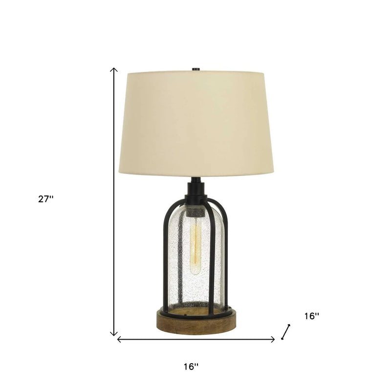 27" Brown Metal Two Light Globe Table Lamp With Eggshell Empire Shade Homeroots Lighting