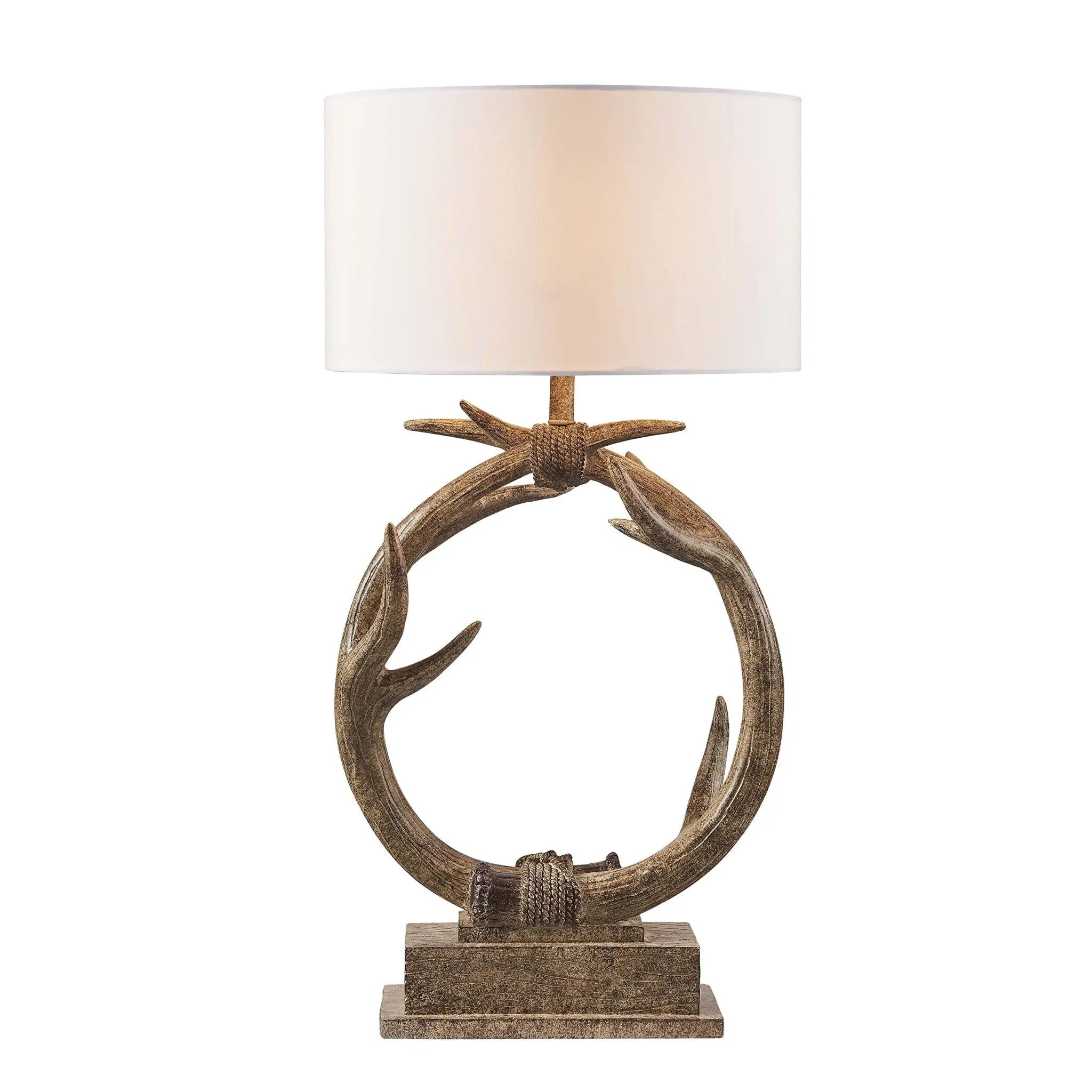 27" Brown Rustic Faux Antlers Table Lamp With White Drum Shade Homeroots Lighting
