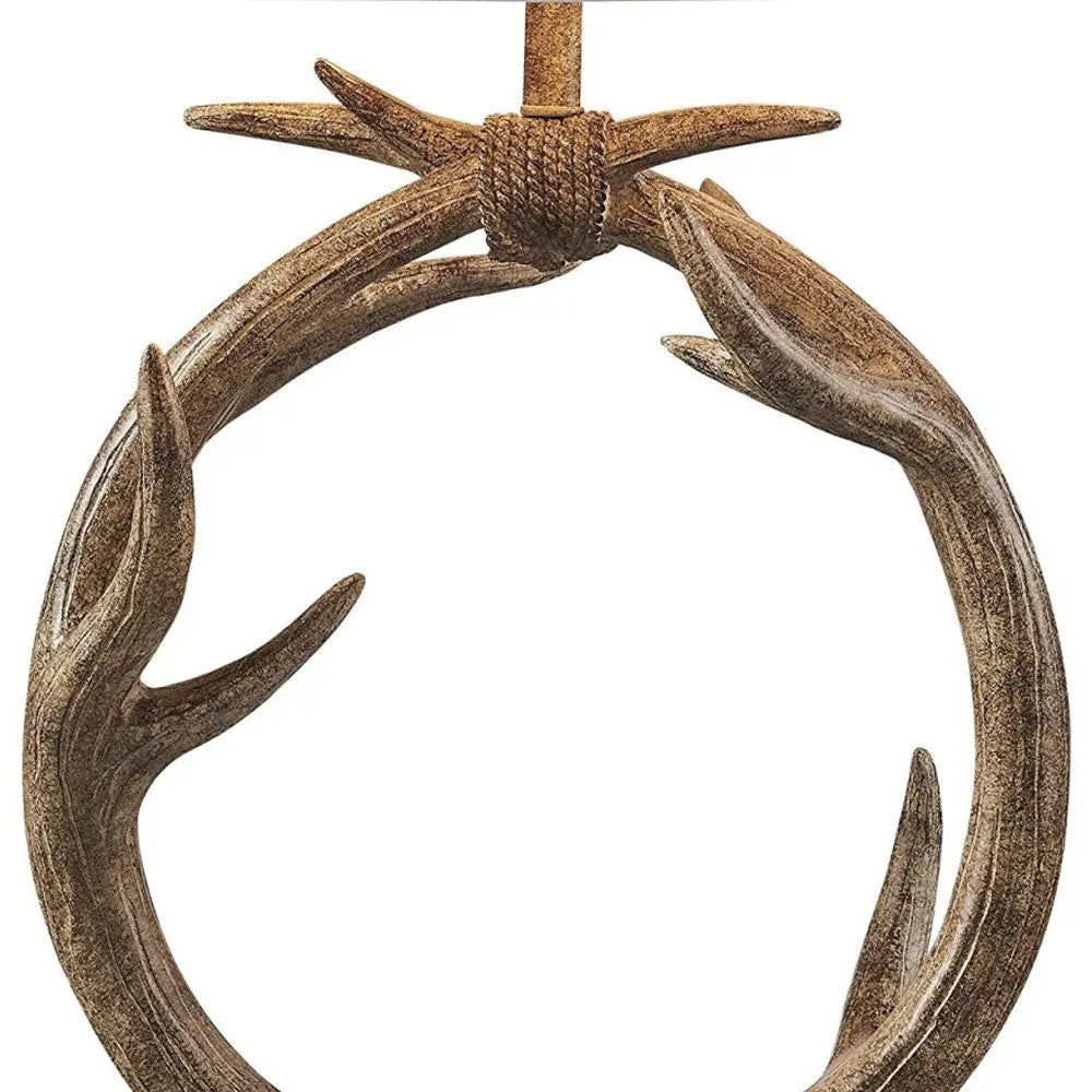 27" Brown Rustic Faux Antlers Table Lamp With White Drum Shade Homeroots Lighting