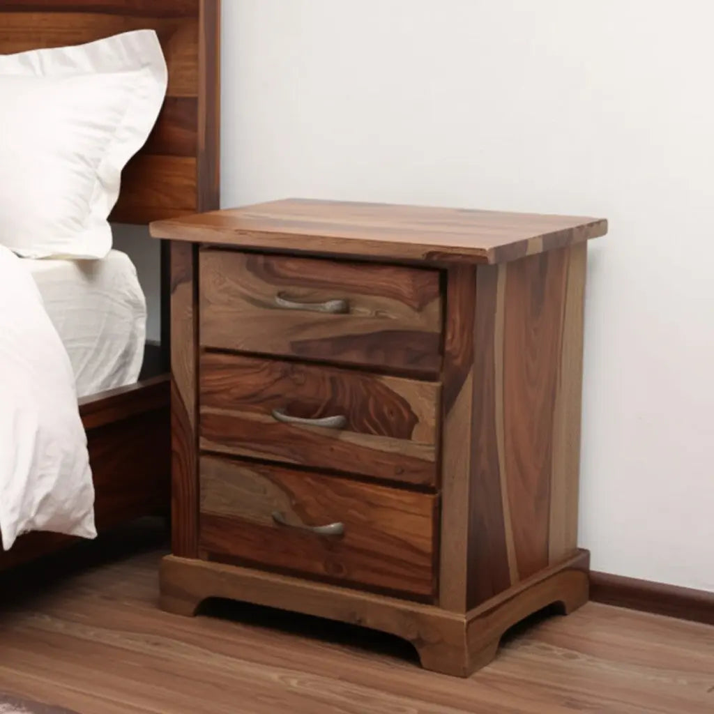 27" Brown Solid Wood Live Edge Three Drawer Nightstand Homeroots Bed & Bath
