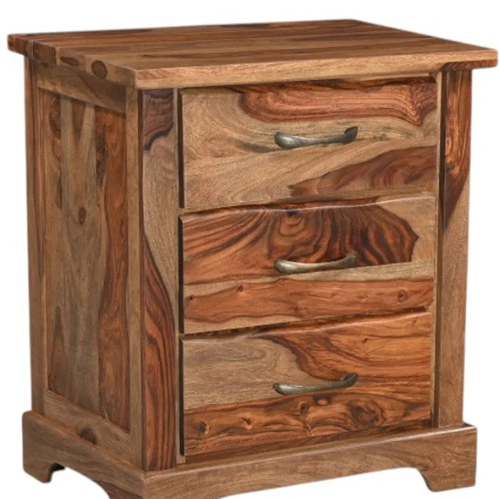 27" Brown Solid Wood Live Edge Three Drawer Nightstand Homeroots Bed & Bath