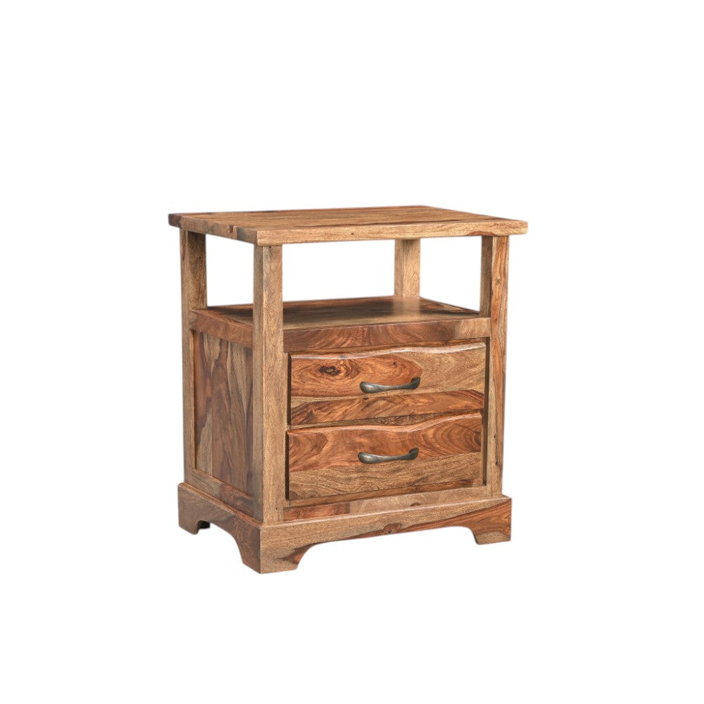 27" Brown Solid Wood Two Drawer Nightstand Homeroots Bed & Bath