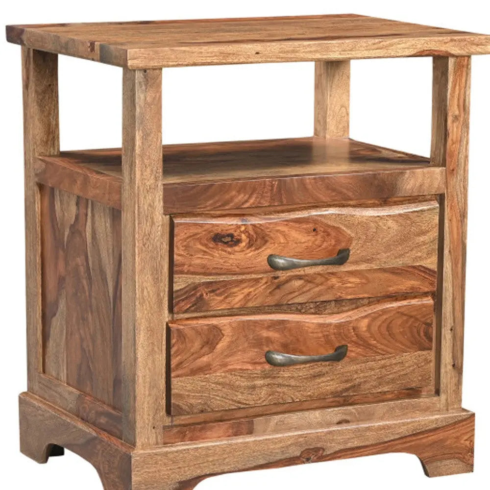 27" Brown Solid Wood Two Drawer Nightstand Homeroots Bed & Bath