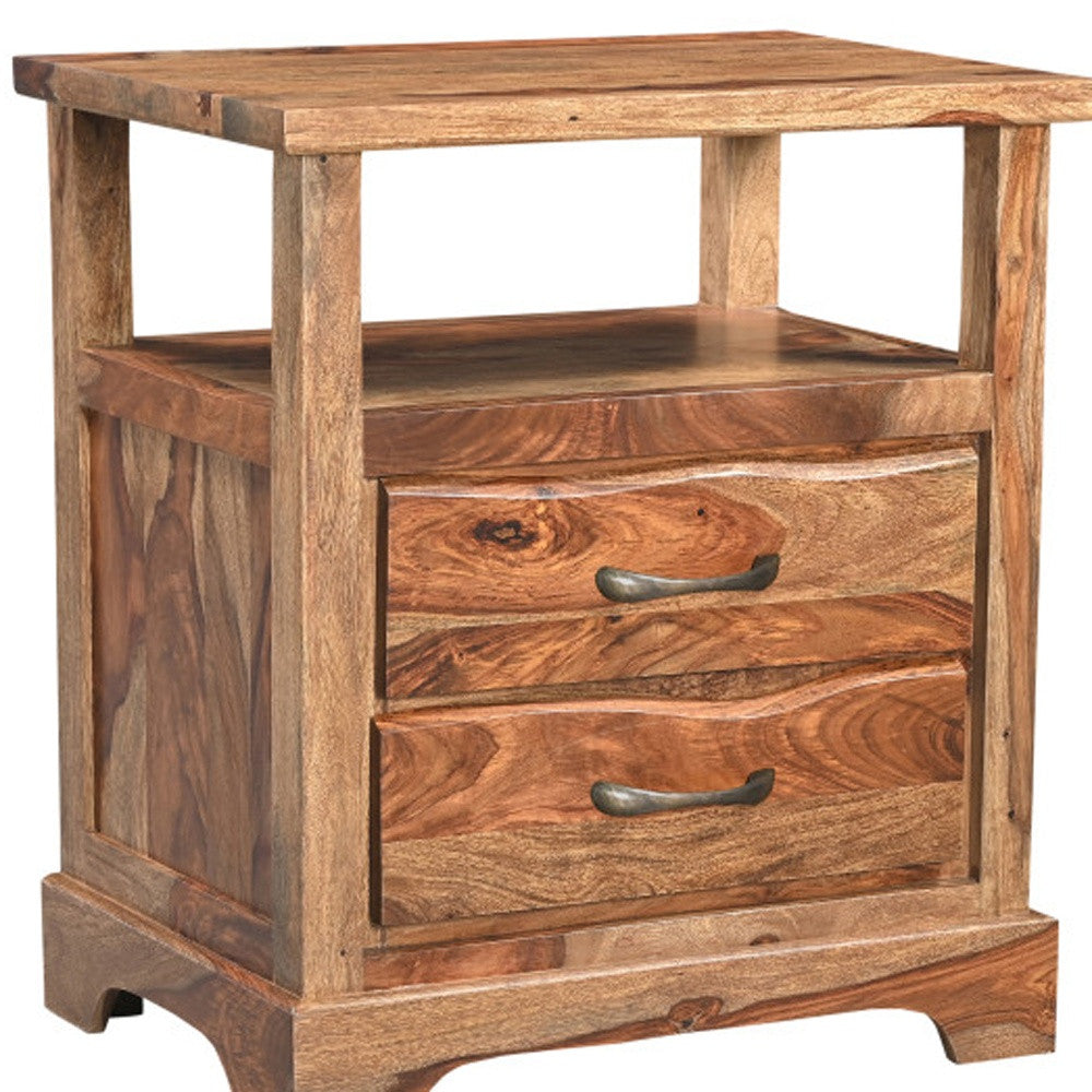 27" Brown Solid Wood Two Drawer Nightstand Homeroots Bed & Bath