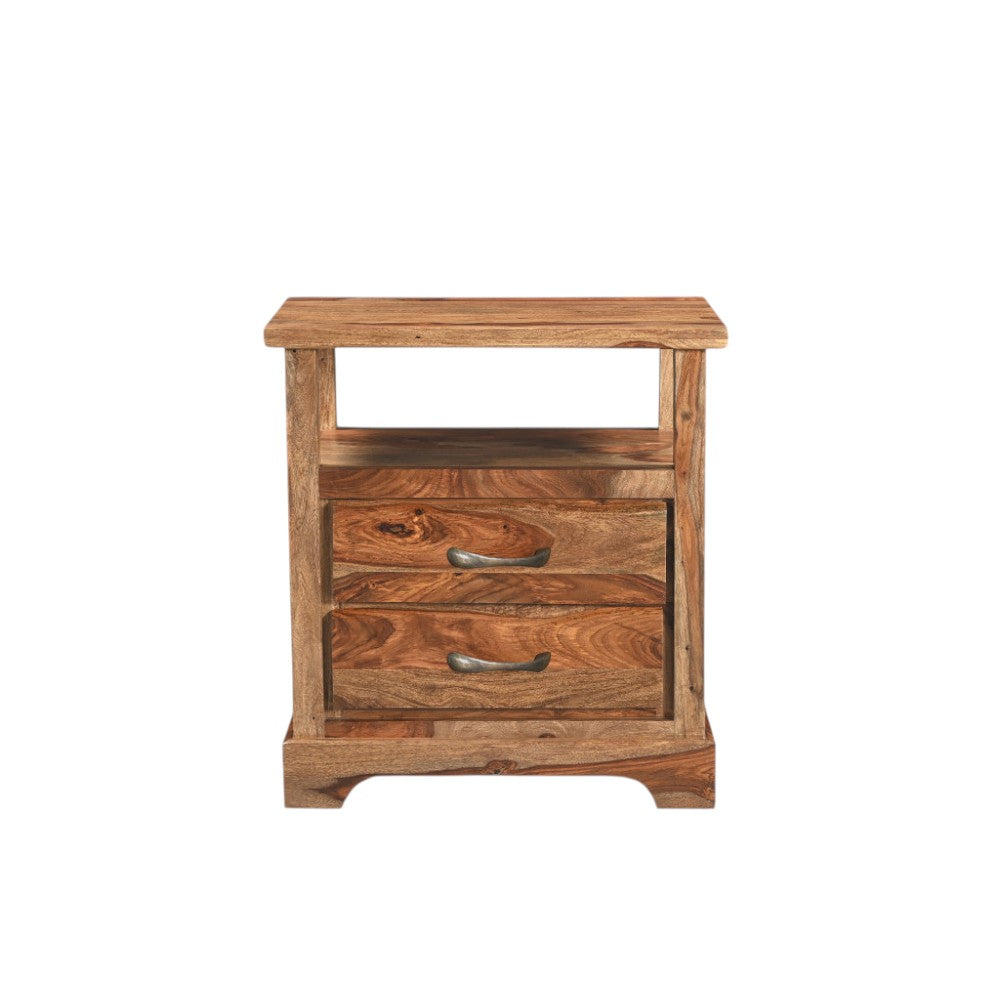 27" Brown Solid Wood Two Drawer Nightstand Homeroots Bed & Bath