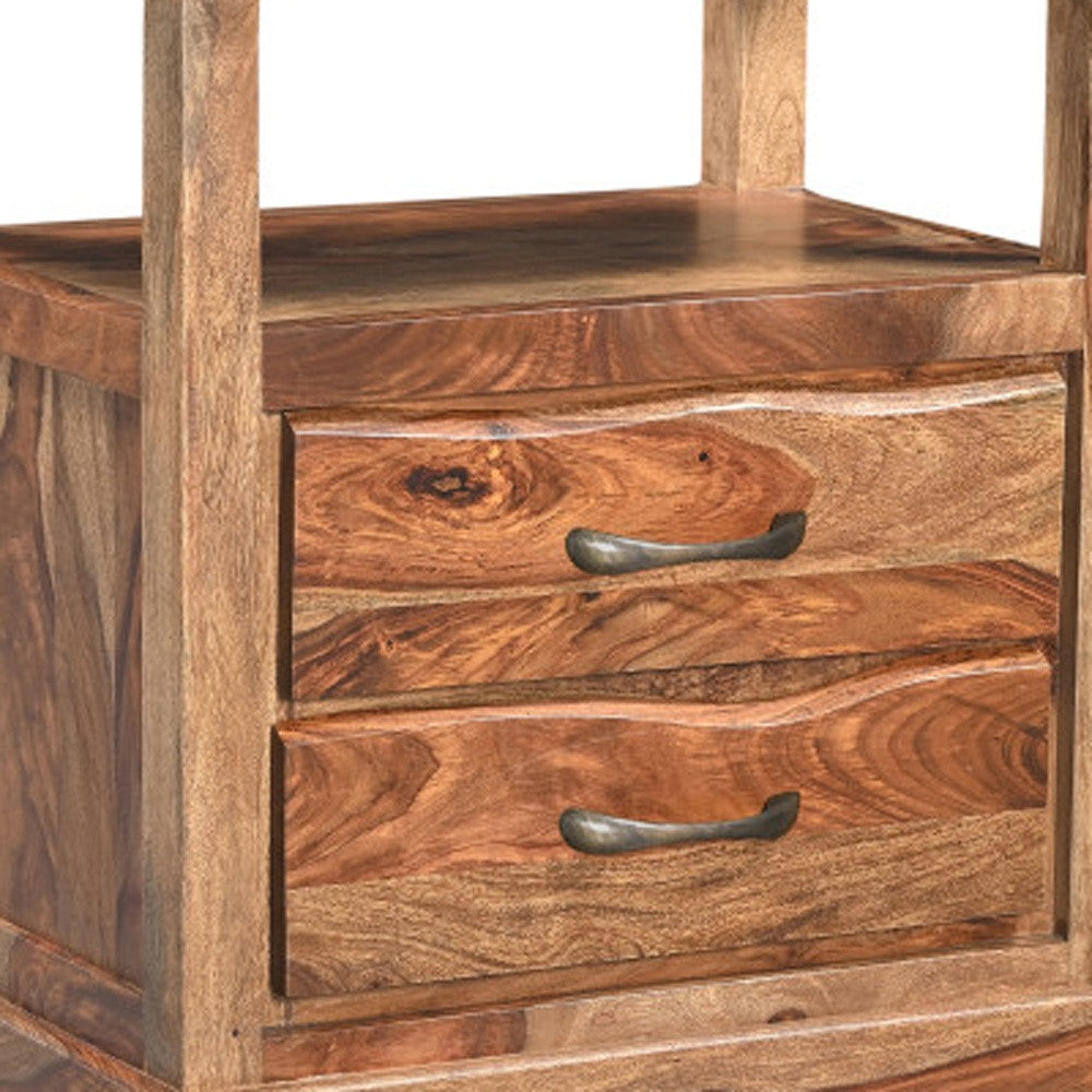 27" Brown Solid Wood Two Drawer Nightstand Homeroots Bed & Bath