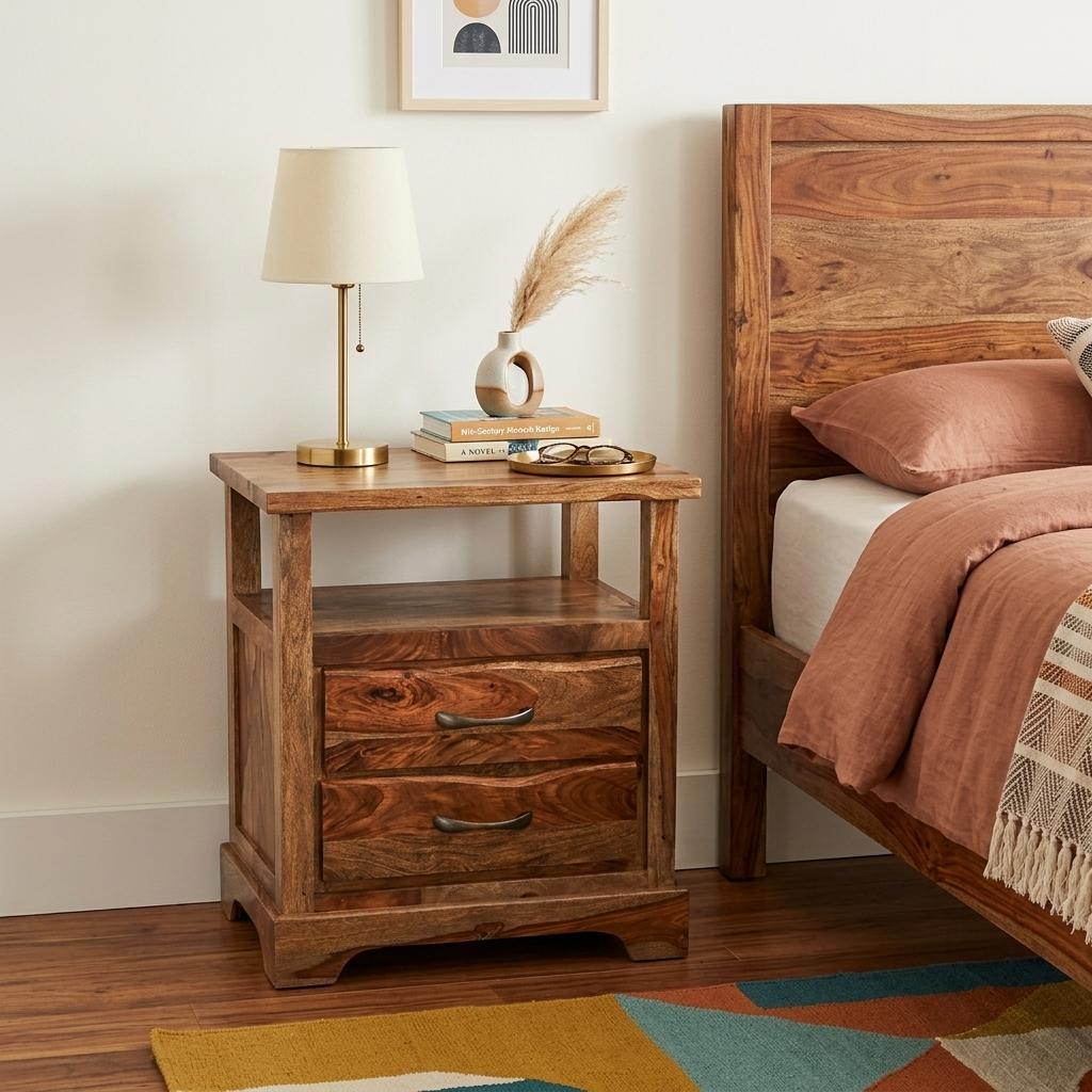 27" Brown Solid Wood Two Drawer Nightstand Homeroots Bed & Bath