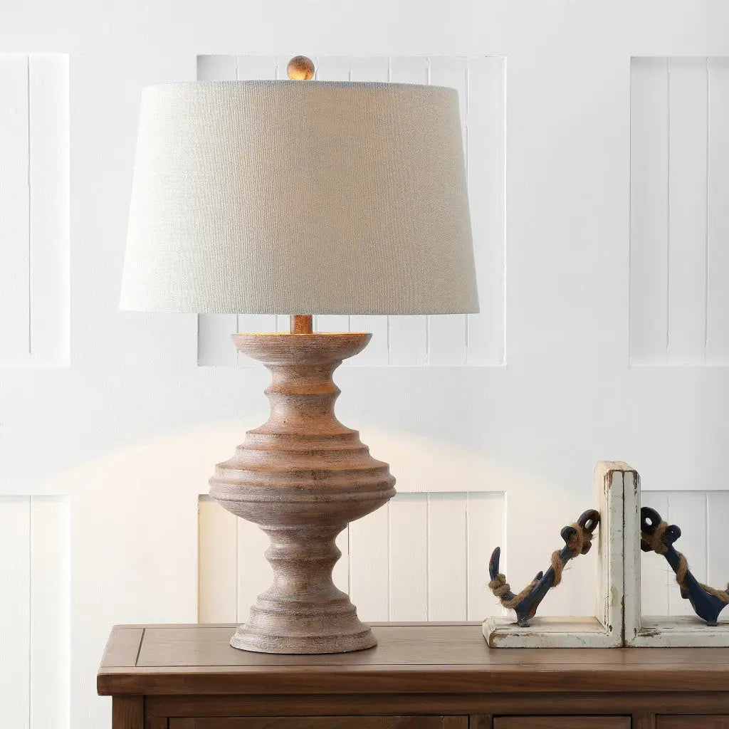 27" Brown Urn Bedside Lamp With Drum Shade Homeroots Lighting