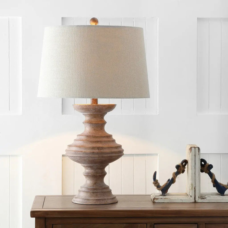 27" Brown Urn Bedside Lamp With Drum Shade Homeroots Lighting