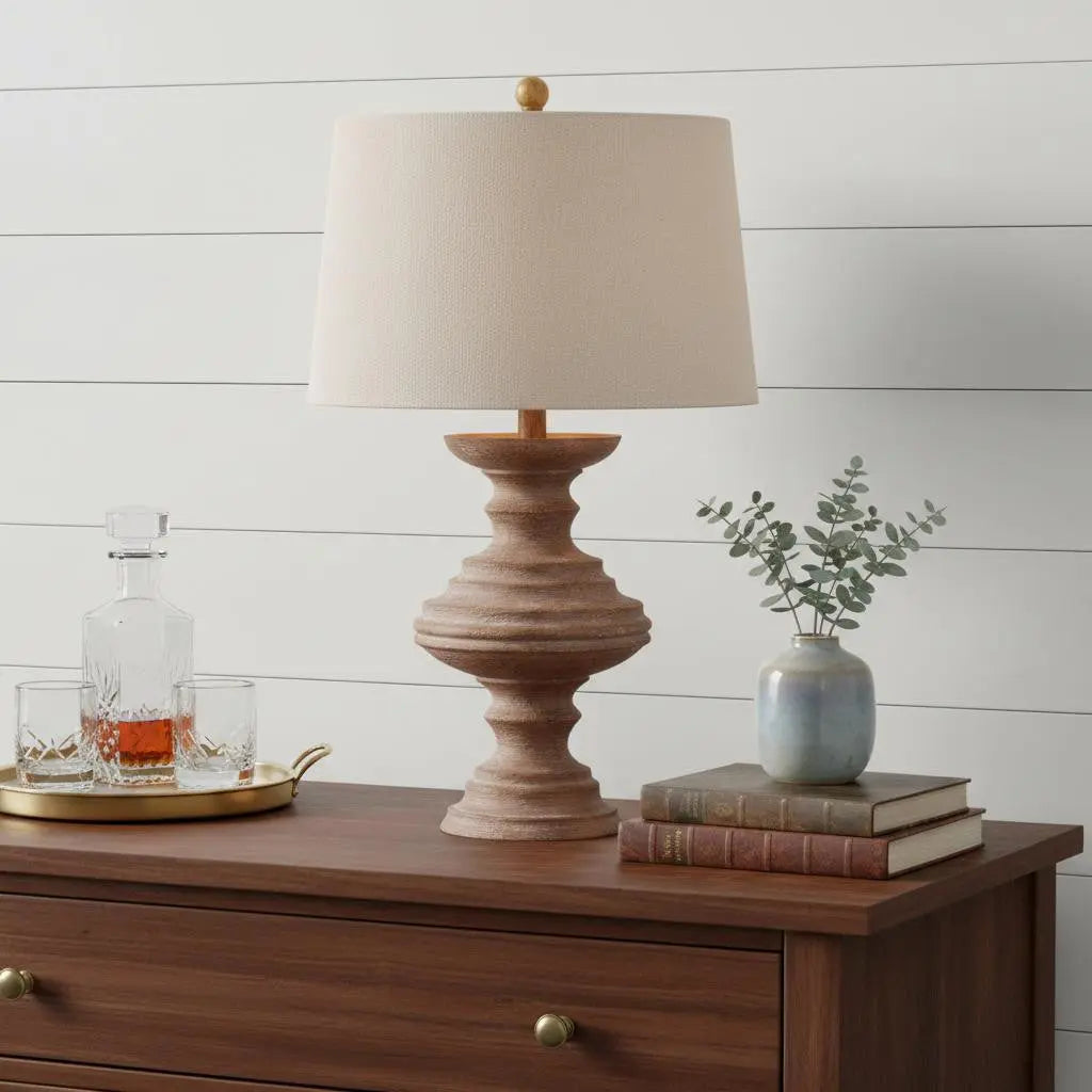 27" Brown Urn Bedside Lamp With Drum Shade Homeroots Lighting