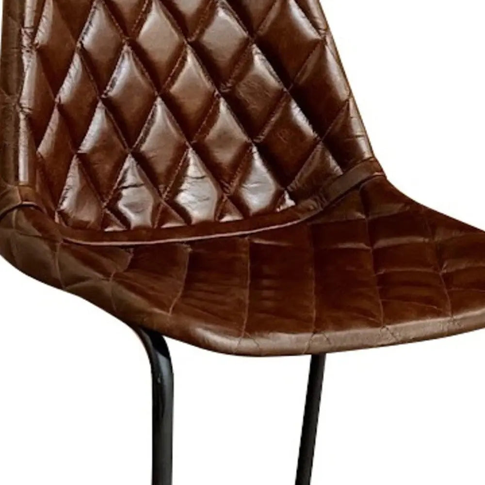 27" Brown and Black Leather and Iron Counter Height Bar Chair Homeroots Living Room