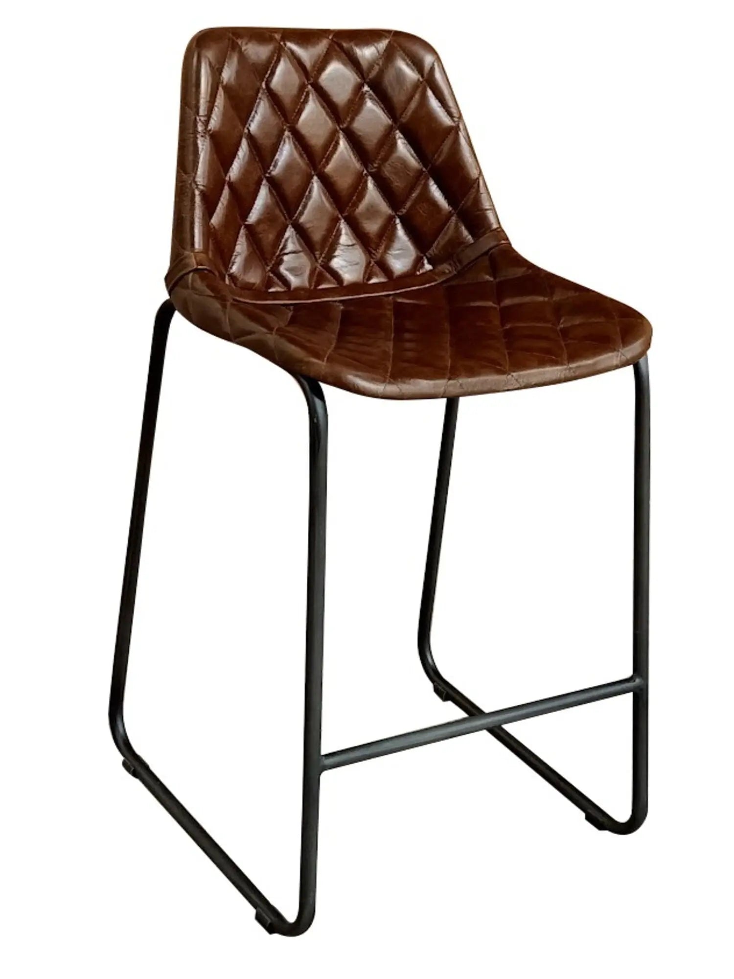 27" Brown and Black Leather and Iron Counter Height Bar Chair Homeroots Living Room