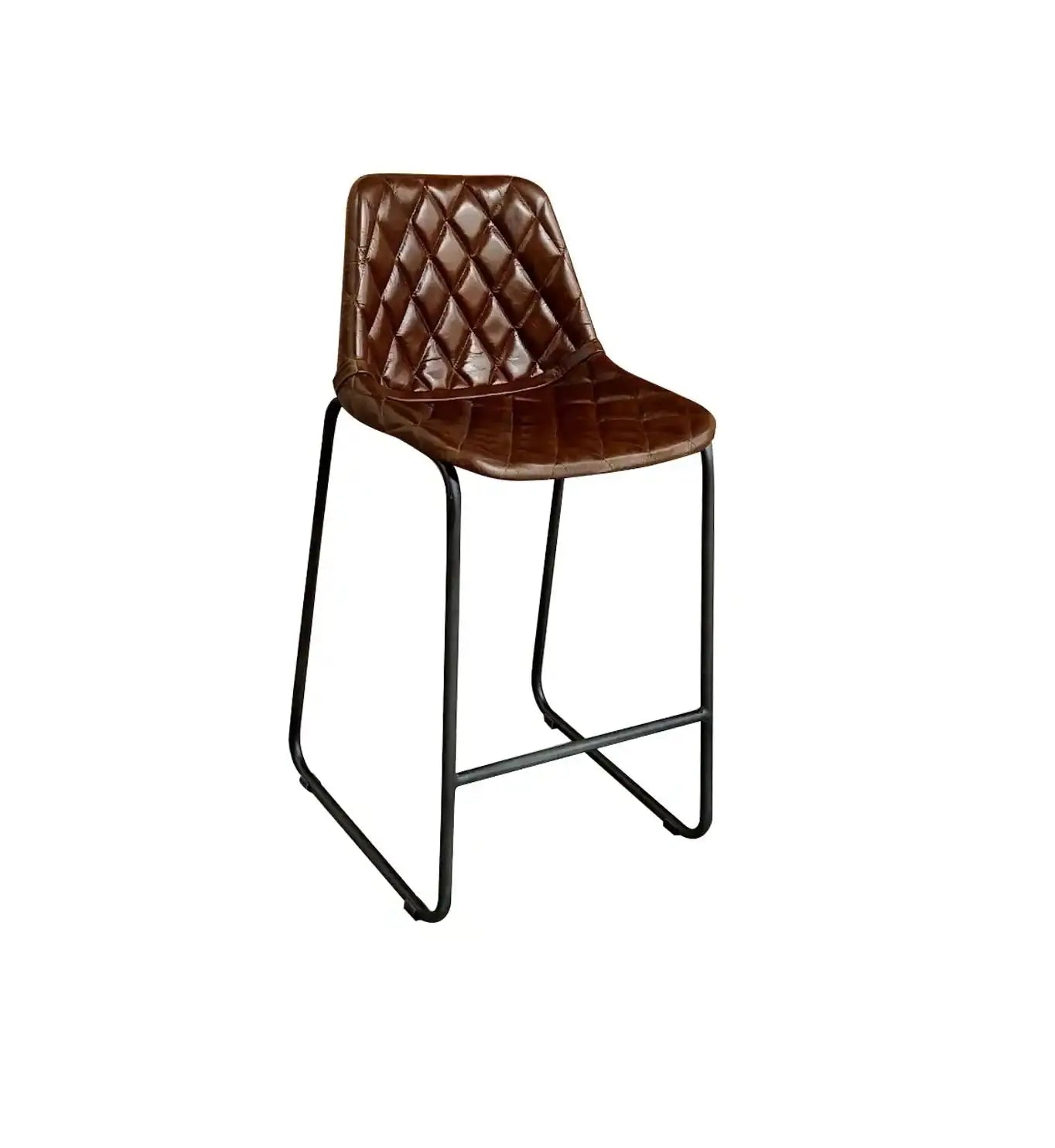 27" Brown and Black Leather and Iron Counter Height Bar Chair Homeroots Living Room