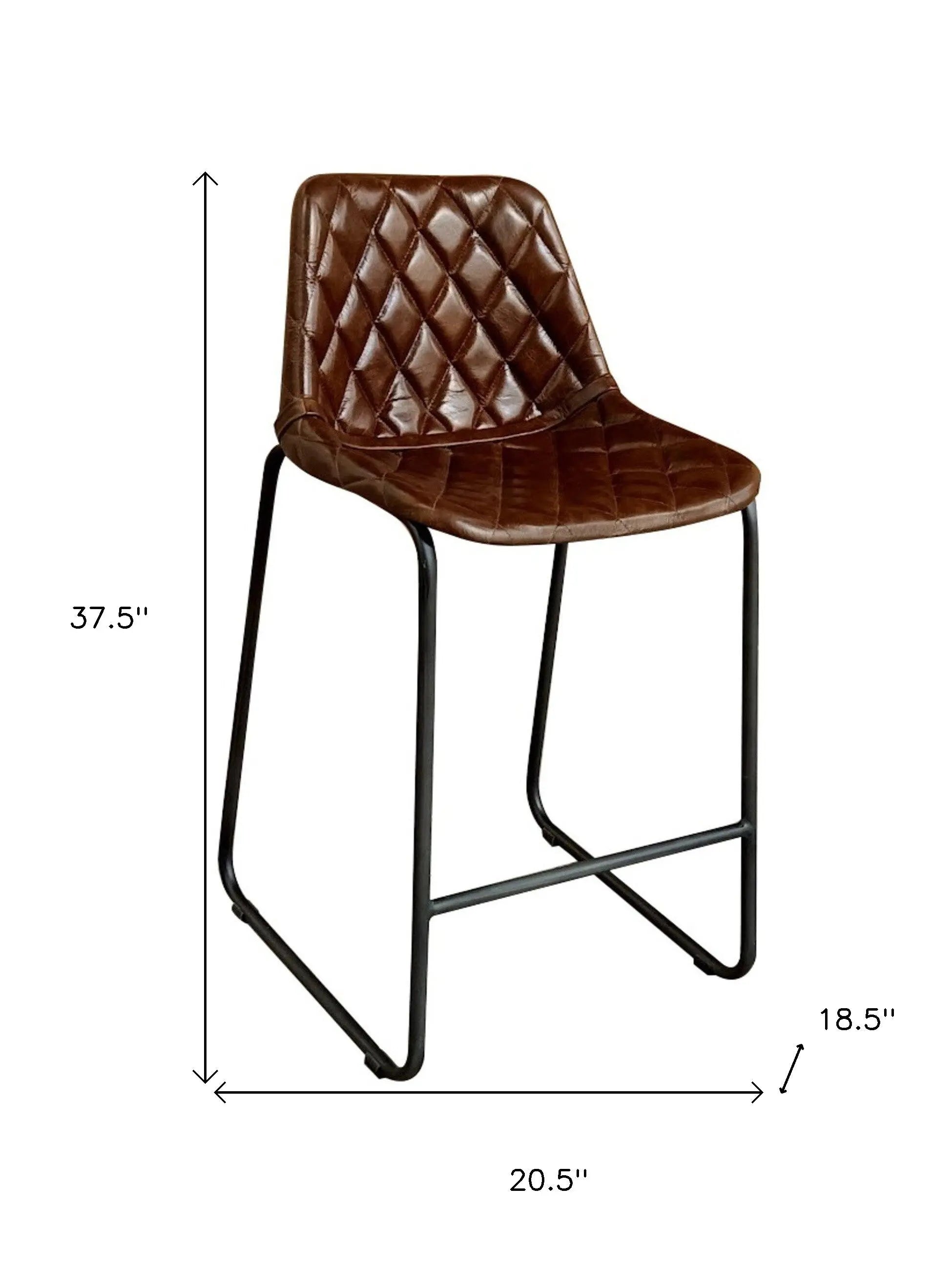 27" Brown and Black Leather and Iron Counter Height Bar Chair Homeroots Living Room