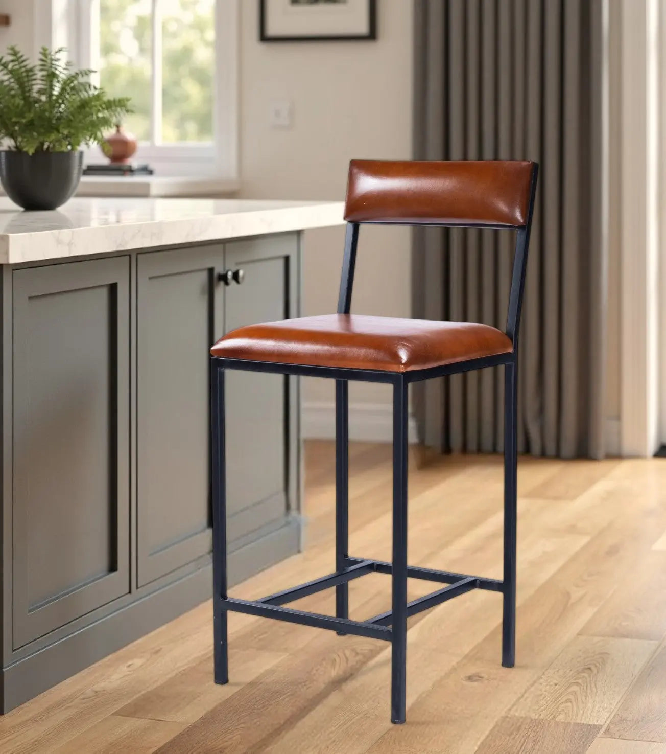 27" Brown and Black Manufactured Wood and Iron Bar Chair Homeroots Living Room