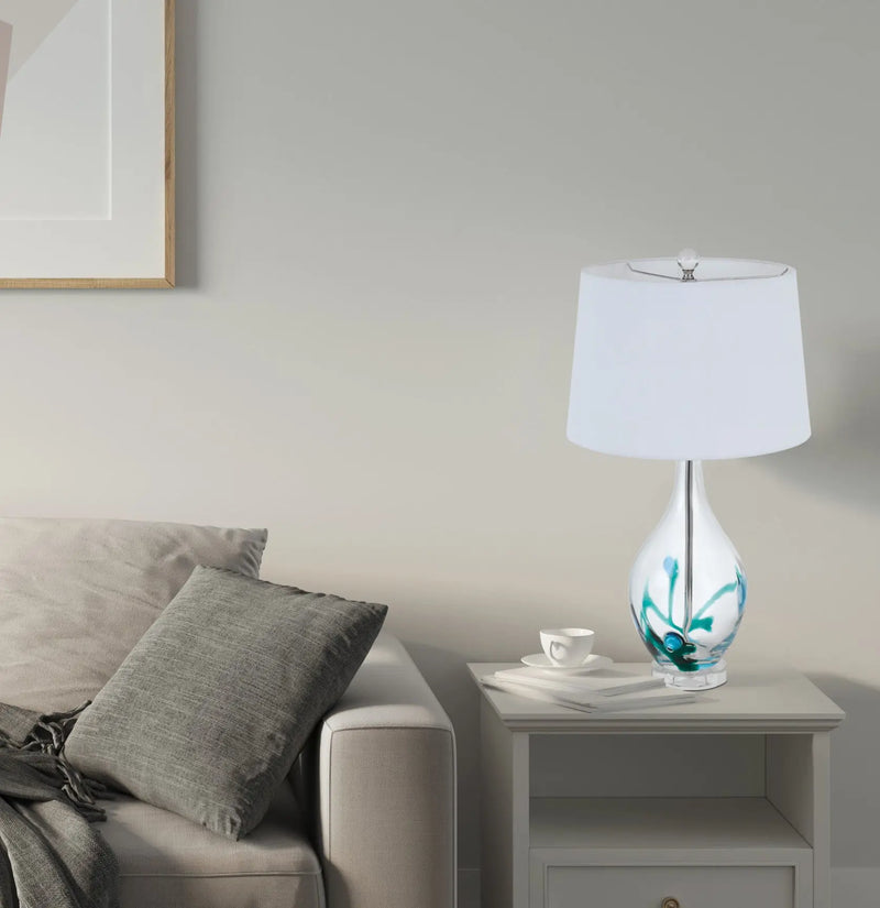 27" Clear Glass Table Lamp With White Empire Shade Homeroots Lighting