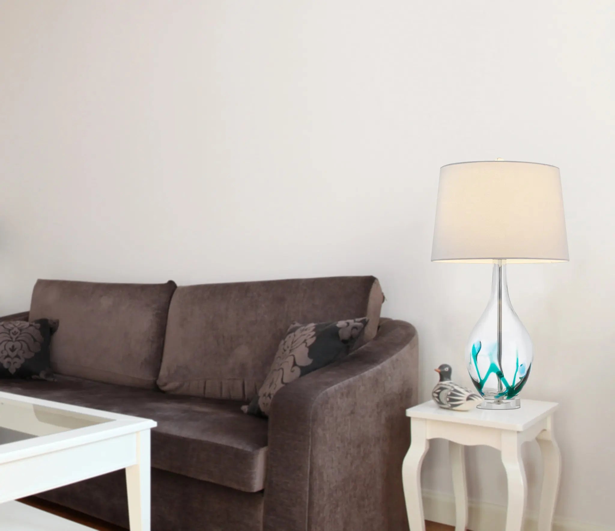 27" Clear Glass Table Lamp With White Empire Shade Homeroots Lighting