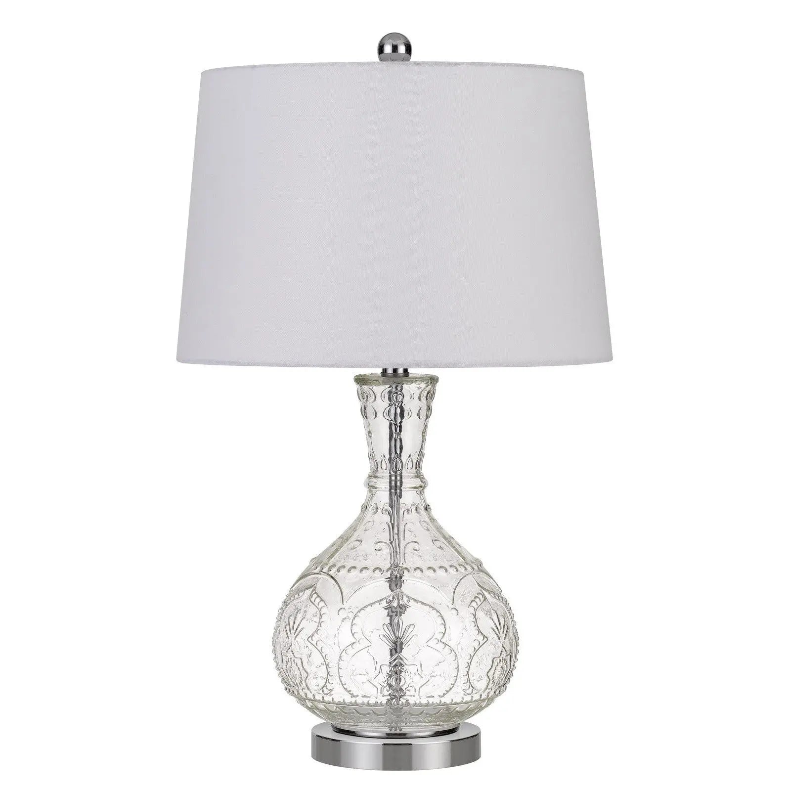 27" Clear Metal Round Table Lamp With White Shade Homeroots Lighting