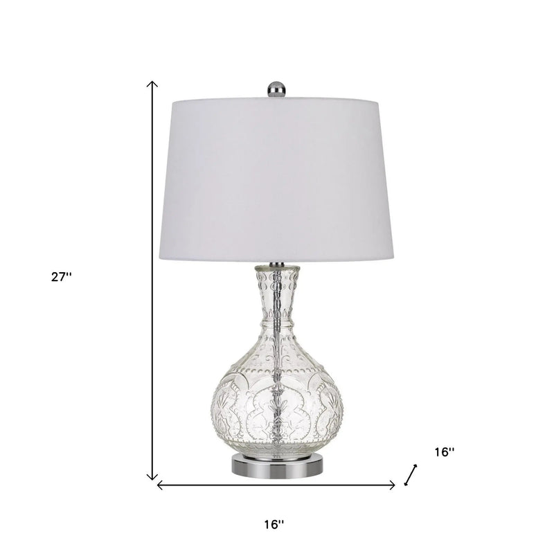 27" Clear Metal Round Table Lamp With White Shade Homeroots Lighting