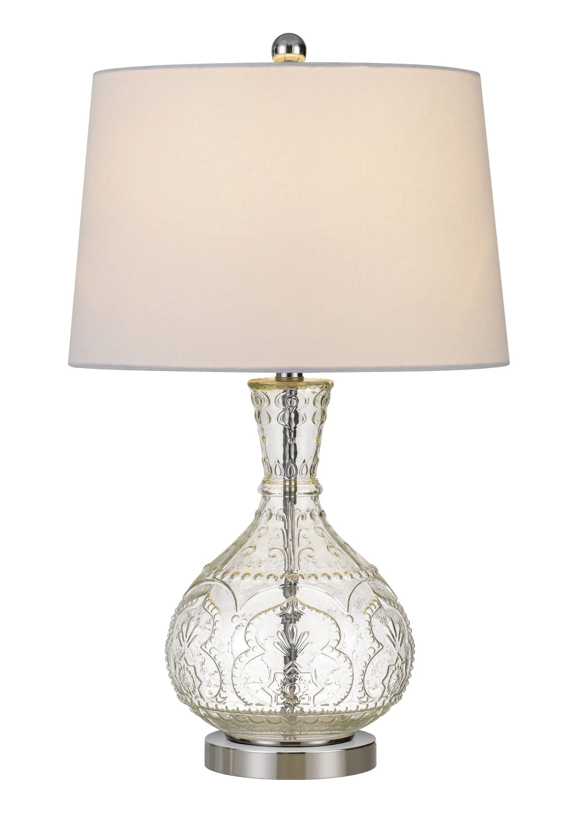 27" Clear Metal Round Table Lamp With White Shade Homeroots Lighting