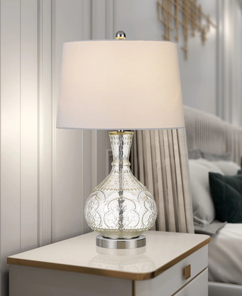 27" Clear Metal Round Table Lamp With White Shade Homeroots Lighting