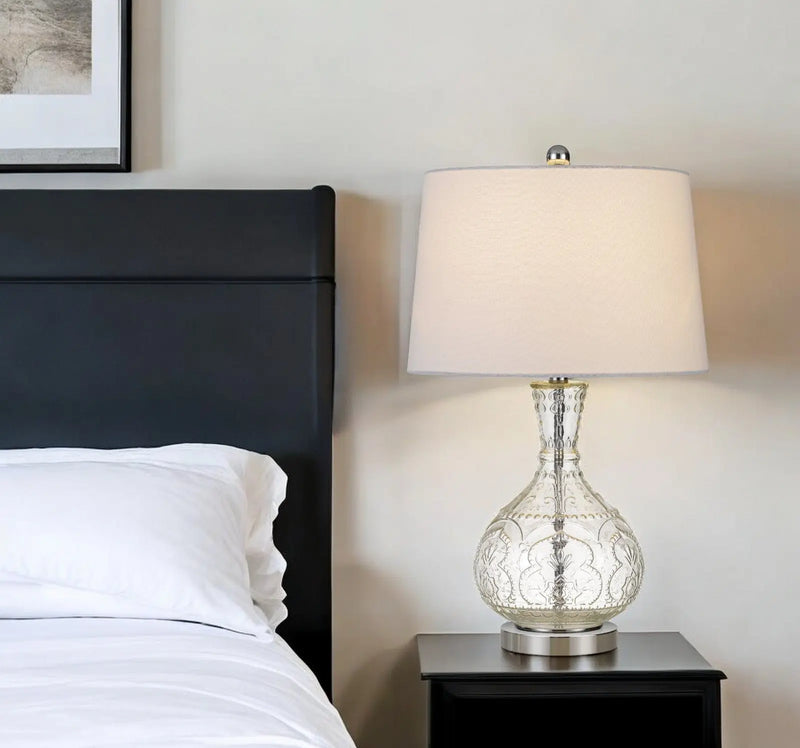 27" Clear Metal Round Table Lamp With White Shade Homeroots Lighting