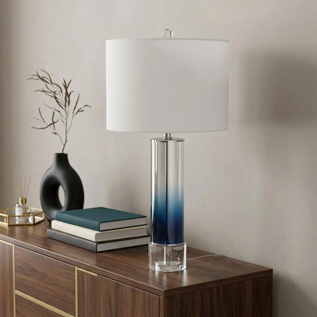 27" Clear Novelty Table Lamp With Drum Shade Homeroots Lighting