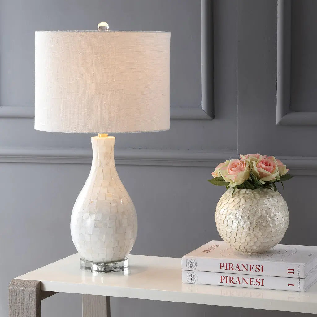 27" Clear Novelty Table Lamp With Drum Shade Homeroots Lighting