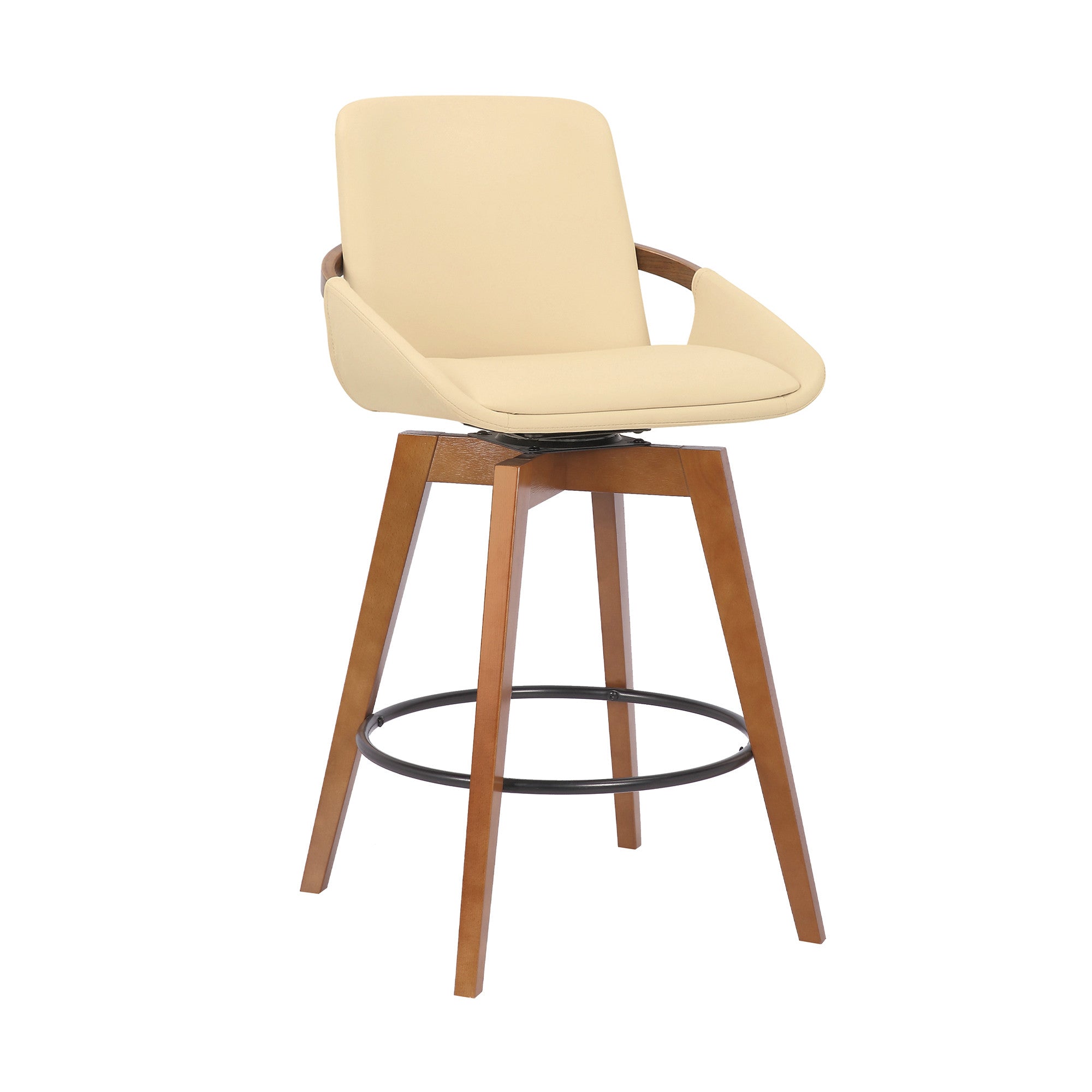 27" Cream And Black Powder Coated Footrest Iron Swivel Counter Height Bar Chair - GreatEagleInc
