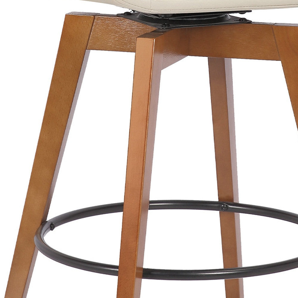 27" Cream And Black Powder Coated Footrest Iron Swivel Counter Height Bar Chair - GreatEagleInc