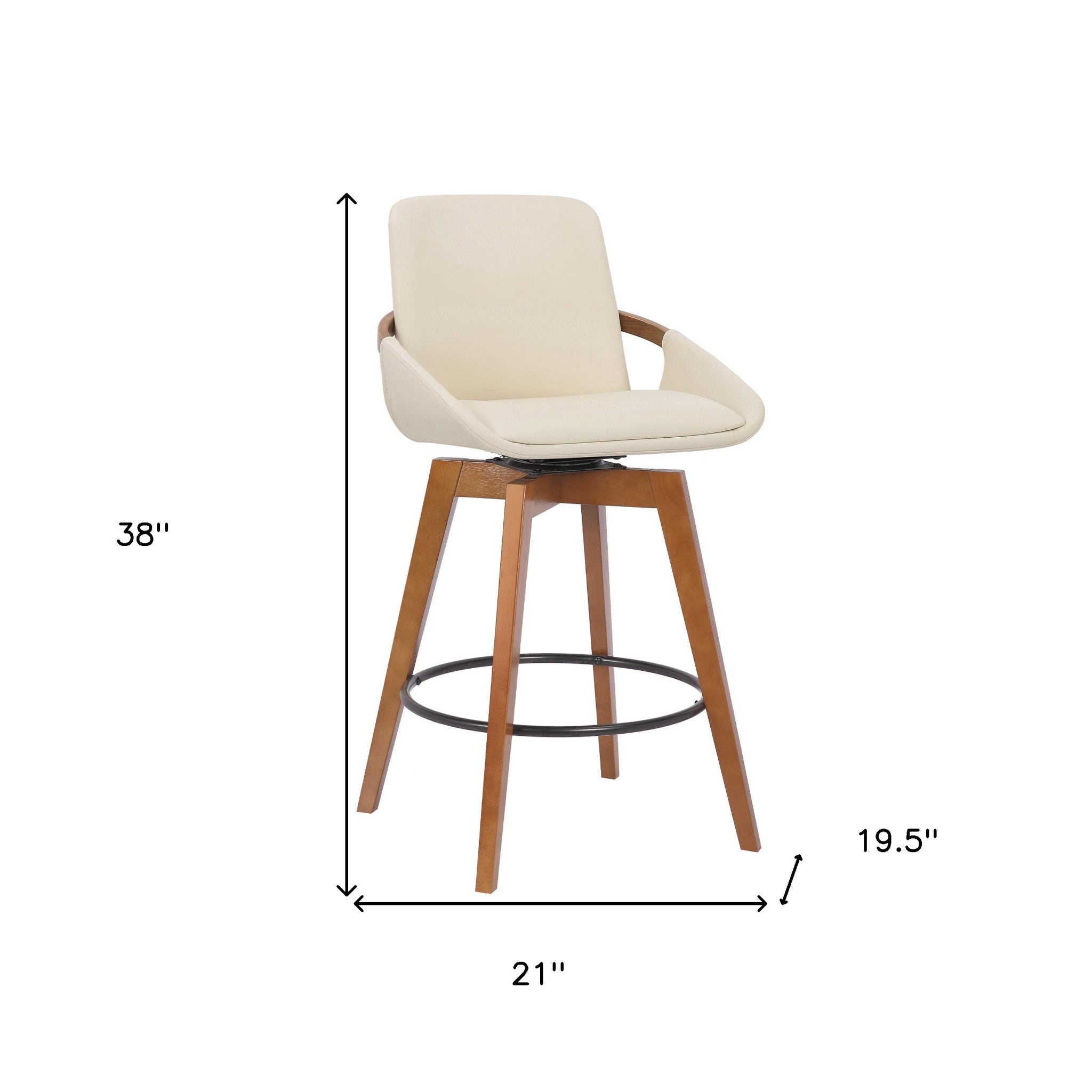 27" Cream And Black Powder Coated Footrest Iron Swivel Counter Height Bar Chair - GreatEagleInc