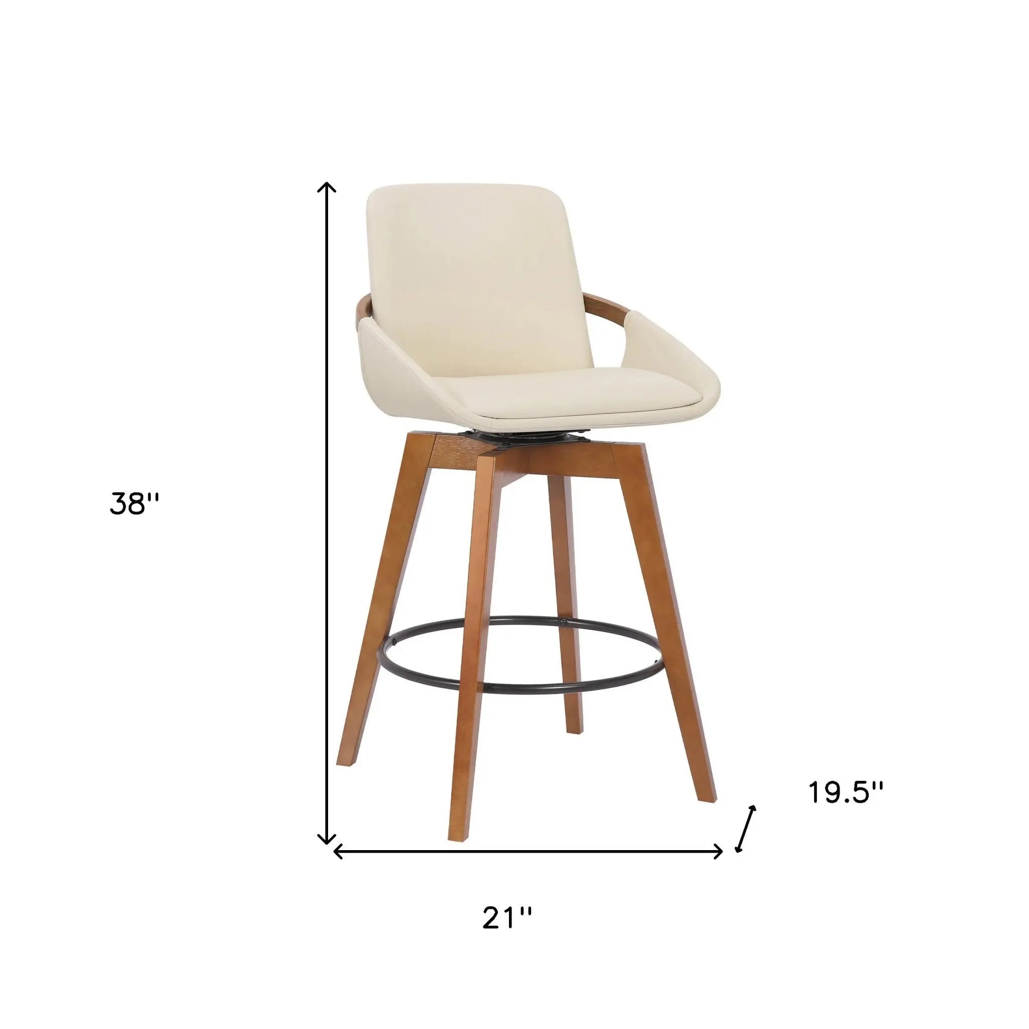 27" Cream And Black Powder Coated Footrest Iron Swivel Counter Height Bar Chair - GreatEagleInc