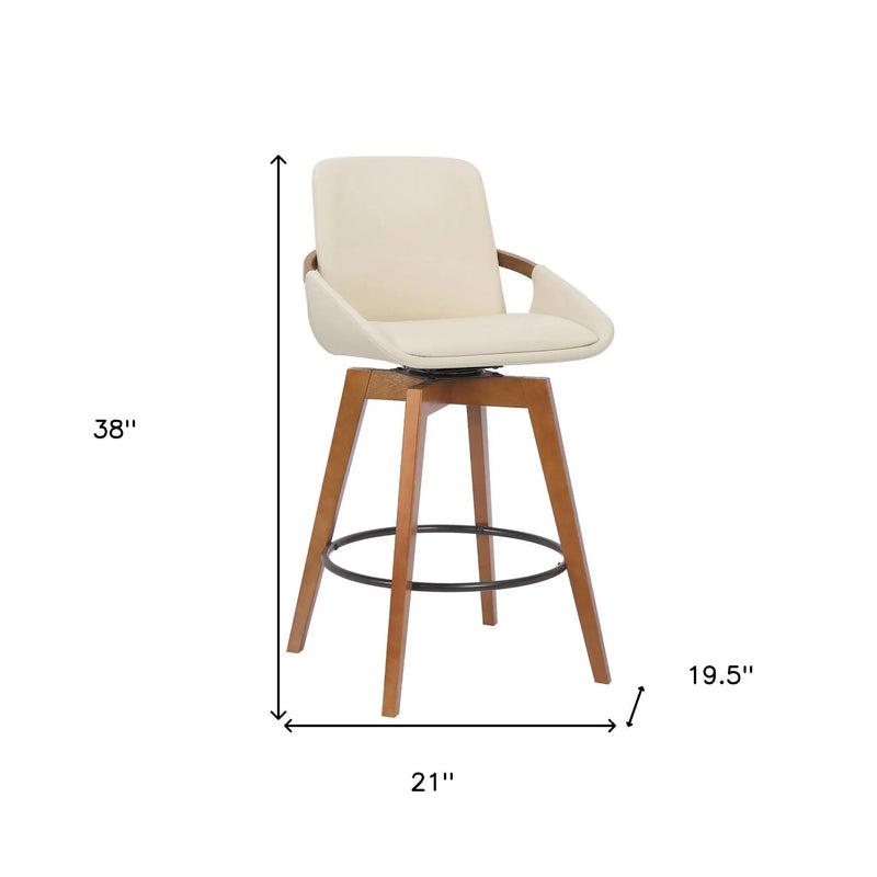 27" Cream And Black Powder Coated Footrest Iron Swivel Counter Height Bar Chair - GreatEagleInc