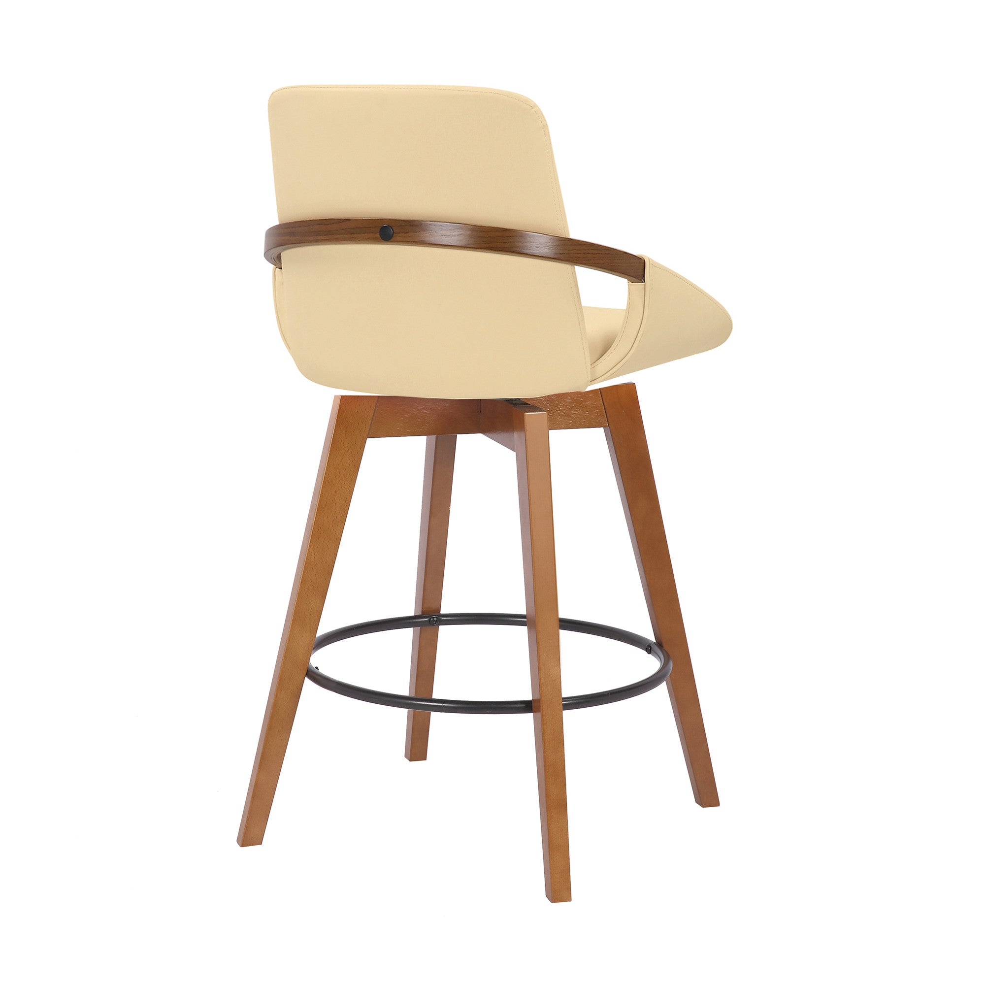 27" Cream And Black Powder Coated Footrest Iron Swivel Counter Height Bar Chair - GreatEagleInc