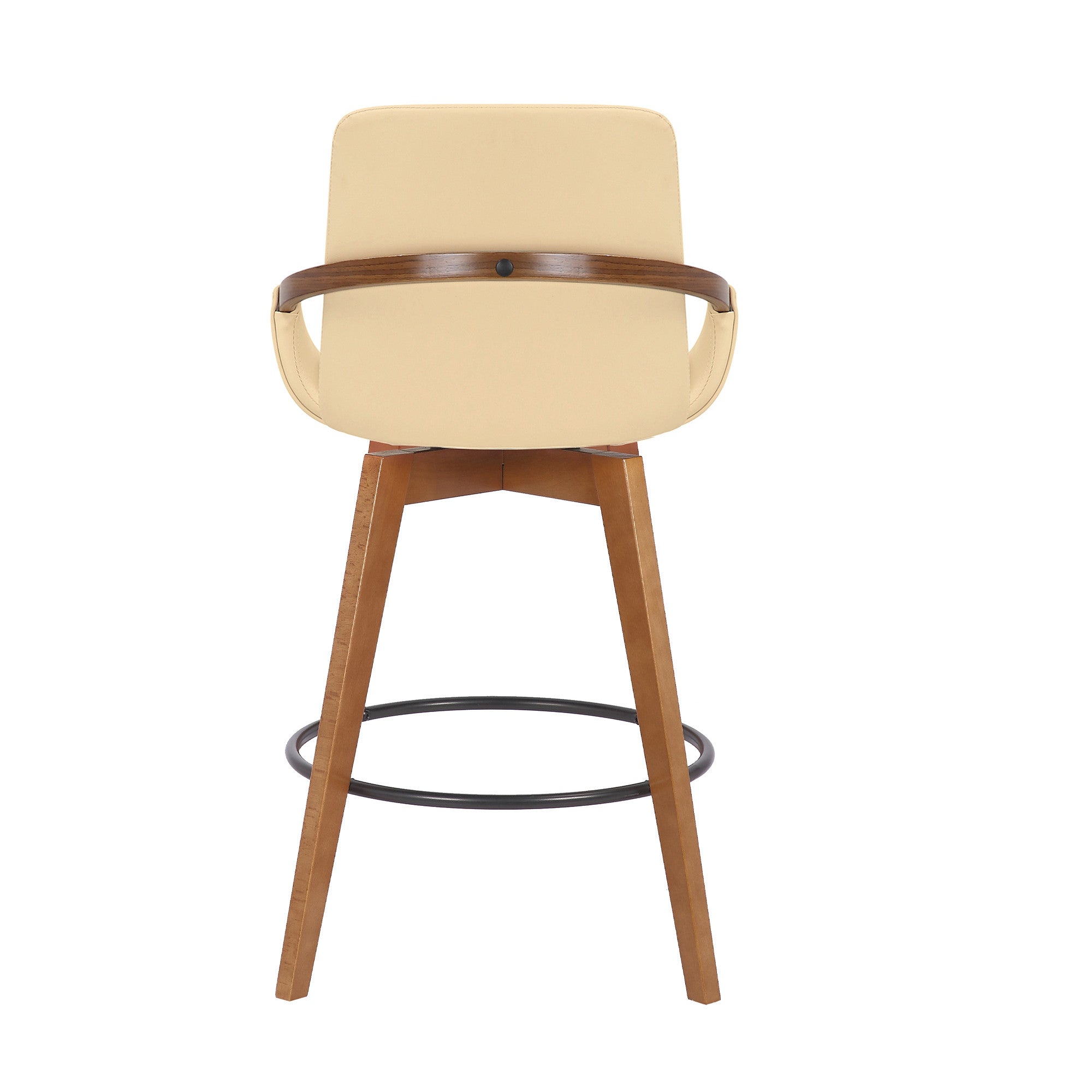 27" Cream And Black Powder Coated Footrest Iron Swivel Counter Height Bar Chair - GreatEagleInc